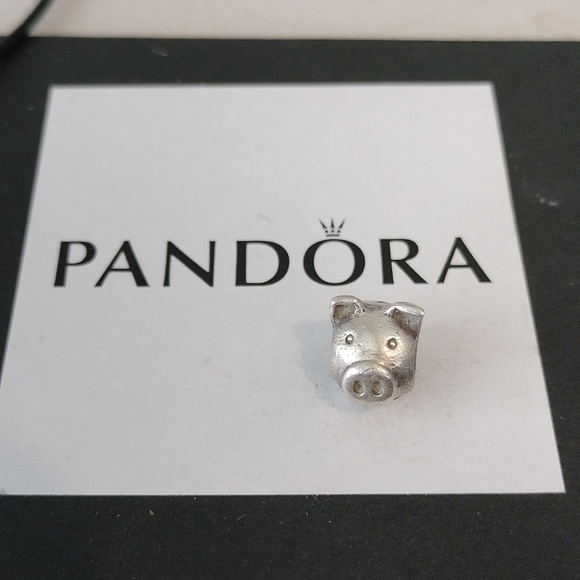 Pandora Retired Pig Animal Head Charm Bead 790214 Sterling Silver - Picture 2 of 4